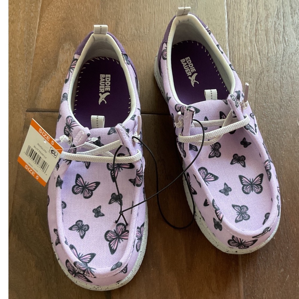 Eddie Bauer Roslyn Butterfly Boat Shoes Purple Canvas Slip On Loafers Womens 5